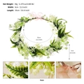 Dettaglio fascia floreale con foglie di resina, fiori bianchi e misure dei nastri rosa lunghi - Bianco