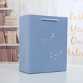 Light blue cartoon paper gift bag with moon star patterns and silver rope handles - Light Blue Starry Sky - Small / 14x7x15.5cm