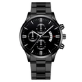 Men's business quartz watch with black metal strap and chronograph triple-dial display - Black Dial Silver Tone Black Band (Fork Lug Version)