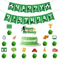 Soccer theme birthday set featuring Happy Birthday banner and football cake toppers - Banner and Cake Topper Set