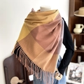 Plaid cashmere-feel scarf with yellow and purple checkered pattern and fringe details - Ginger Yellow Plaid