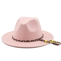 Cappello fedora di lana rosa con fascia intrecciata colorata e nappe su sfondo bianco - M (56-58cm) / Rosa Antico