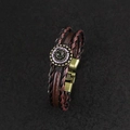 Men's multilayer braided leather bracelet with vintage bronze clasp and green gemstone - Vintage Men's Leather Bracelet
