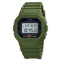 Olive green digital sports watch with 50M waterproof rating and shockproof case - Army Green White Dial