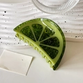 Acetate hair claw clip featuring a translucent green lime slice design for ponytail styling - Green Lime Slice - 9.7cm