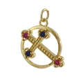 Elegant gold plated cross pendant with red and blue crystals on white background - 17-Gold Ring Four Diamonds Cross