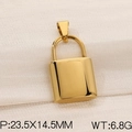 Polished gold stainless steel lock pendant measuring 23.5x14.5mm with 6.8g weight - Slim Large Lock Pendant (KP120415-Z)