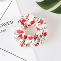 White fabric scrunchie with cute red cherry pattern for summer hair styling - 11# Cherry