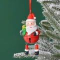 Classic Santa Claus metal bell ornament with green gift bag and red silk hanging ribbon - Gift Santa (Removable Legs)