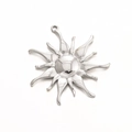 Polished silver stainless steel sunflower pendant charm with rays for DIY jewelry - Silver Sun