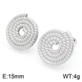 Silver twisted rope circle stud earrings in 15mm diameter made of durable stainless steel - Steel Color (KE113877-KFC)