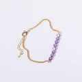 Elegant gold chain bracelet with faceted purple birthstone beads and adjustable clasp - February - Amethyst Purple