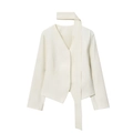 Minimalistische witte damesblazer met V-hals, lange sjaals en een strakke, elegante pasvorm - S / Melkwit