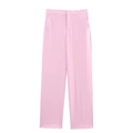 Detail of pink high-waisted wide-leg trousers with side pockets and smooth fabric - XS / Pants / Pink
