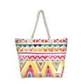 Bohemian canvas beach tote with ethnic patterns and thick nautical rope handles - Red Yellow Geometric Ethnic Pattern (jiayingstb31)