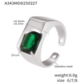 Silver stainless steel ring with green rectangular zircon and heavy band design - US 6 / Steel Color Green Zircon Style (A343)