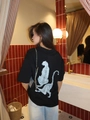 T-shirt casual nera da donna con stampa artistica di leopardo bianca sulla schiena - S / Nero
