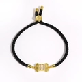 Adjustable black woven bracelet featuring a gold-plated square charm with micro-pave zircons - Gold Rectangular Metal Buckle (Style 11)
