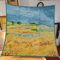 90cm Van Gogh oil painting style silk scarf with wheat field and poppy flower print - Van Gogh Landscape at Auvers