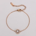Elegant 18KGP rose gold plated chain bracelet with a sparkling round zircon pendant - Bracelet / Rose Gold