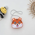 Cute orange tiger pattern cartoon crossbody bag for kids with white woven shoulder strap - Orange