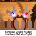 Light-up Christmas headband with two glowing plush reindeer and red striped scarves - LED Dual (Reindeer)