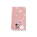 Pink Christmas dish towel featuring white snowflakes and a cute snowman print - XWJ02-16 (Pink Merry Christmas)