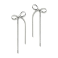 Elegant silver bow knot earrings with long flat snake chain tassels in polished finish - Long Style / Silver