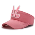 Pink knitted sun visor hat for kids featuring a 3D rabbit ear design and sporty style - One Size / Rose Red