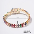 Detail view of colorful marquise-cut crystal bracelet with gold plating and dimensions - Gold Base with Multicolor Gem (B00432-25)