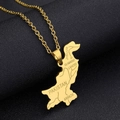 Detailed view of gold Pakistan map pendant with city name engravings on leather surface - Etched Engraving Style / Gold