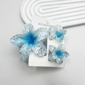 Blue glitter gradient flower hair claw clip set of three on display card - Powder-filled White Base With Blue Core Set (including Card)