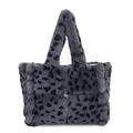 Sac cabas en peluche gris à motif léopard avec texture tissée et poignée souple - Bleu