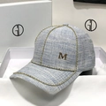 Light blue tweed baseball cap with pearl rhinestones and gold M letter in a gift box - Adjustable / Light Blue