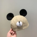 Cute beige baby brimless hat with 3D black animal ears and soft cotton texture - Landlord Cap / Khaki