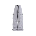 Pantalón cargo gris claro de pierna ancha con bolsillos y cordón ajustable en cintura - M / Gris claro