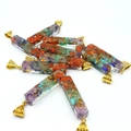 Détail de pendentifs rectangulaires en résine avec pierres colorées et spirales en cuivre - Rectangle Mince / Pendentif Uniquement (Sans Chaîne)
