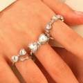 Three-piece silver heart and bow ring set with white, purple, and pink cubic zirconia - Heart Bow Style (6399) / White