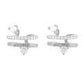 Detail view of silver C-shaped ear cuffs with three layered bands and pavé cubic zirconia - Triple Layer Pave Ear Cuff / Silver