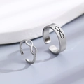 Adjustable silver infinity couple rings set with smooth finish and open band design - Simple Infinity Symbol Ring Set (WG-0853)