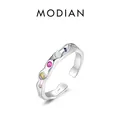 Unregelmäßiger Ring aus 925er Sterlingsilber mit bunten Edelsteinen und Flüssigmetalldesign - Einstellbar Offen / Silber Regenbogen