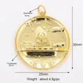 Golden round pirate skull and sailing ship relief pendant with top hanging ring - Pirate Ship