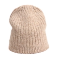 Winter oatmeal beige wool blend ribbed knit beanie hat for women warm outdoor accessory - One Size (Elastic) / Khaki