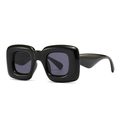 Futuristic black chunky frame sunglasses with dark grey lenses and wide bold temples - Black Frame Gray Lenses