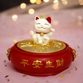 Cute white fortune cat figurine on red base with gold lettering for car and desk - Red Safety Cat