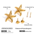 Detailed view of 18K gold plated starfish and shell stud earrings with specific measurements - Starfish/Shell/Round Diamond Set (JDEW2410003)