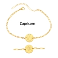 Detailed macro view of 18K gold-plated stainless steel Capricorn constellation coin bracelet. - Capricorn (1 Piece/Pack)