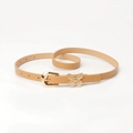 Chic khaki slim leather belt with a golden butterfly buckle, styled for women's dresses - Khaki