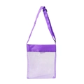 Detail view of purple mesh beach bag with adjustable shoulder strap and reinforced fabric top - With Buckle / Purple