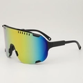 Matte black cycling sunglasses featuring vibrant colorful gradient mirror lenses - Black Frame Red Mirrored Lens